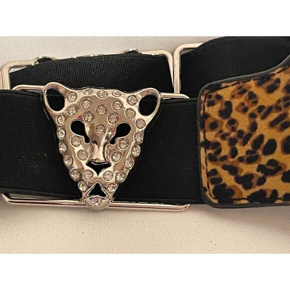 New Leopard Rhinestone stretch belt M/L 28" - 36" - Picture 3 of 5